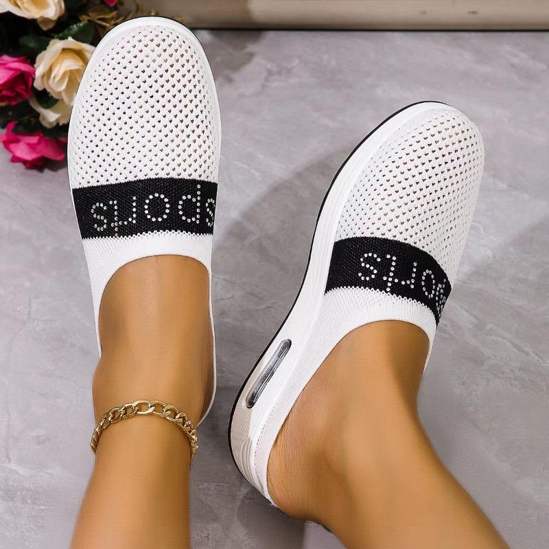 Women's Summer Women's Flying Woven Slippers Wedge Air Cushion Casual Half Support Breathable Casual Shoes