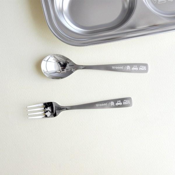 2 Sets of Baby Vroom Vroom Stainless Steel Basic Cutlery, Spoon + Fork, Korean Popular Tableware