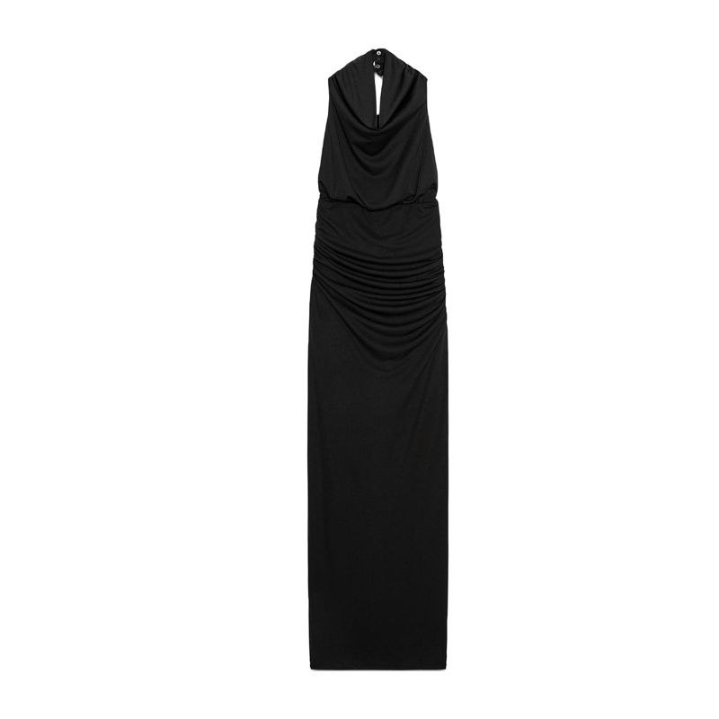 

Summer New Arrival Women s Elegant Backless Dress Ruched Hanging Collar Sleeveless Dress 3152312 Black L