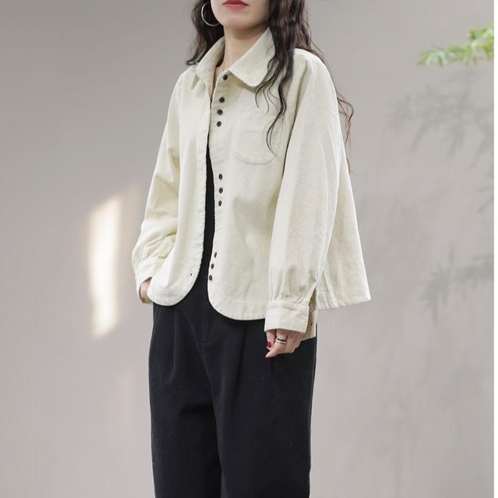 Spring Autumn New Shirt Fashion Art Leisure Long Sleeve Lapel Collar Corduroy Women's Shirt Cardigan Female Short Tops