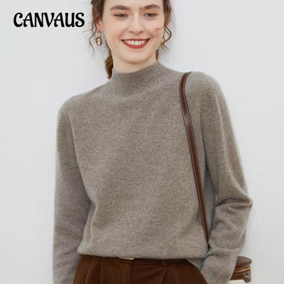 Maglione da donna autunno e inverno collo mezzo alto maglione di pura lana al 100% maglione sottile allentato camicia a maniche lunghe tinta unita