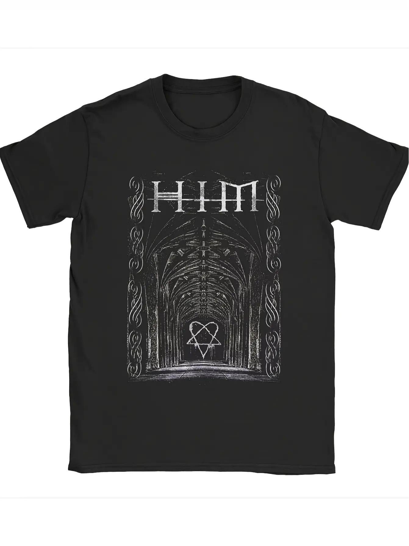 2025 Новый канал The Heartagram Vibe Ville Valo HIM Gothic Y2K Tee - Эластичная футболка в стиле гранж, 100% с логотипом группы S