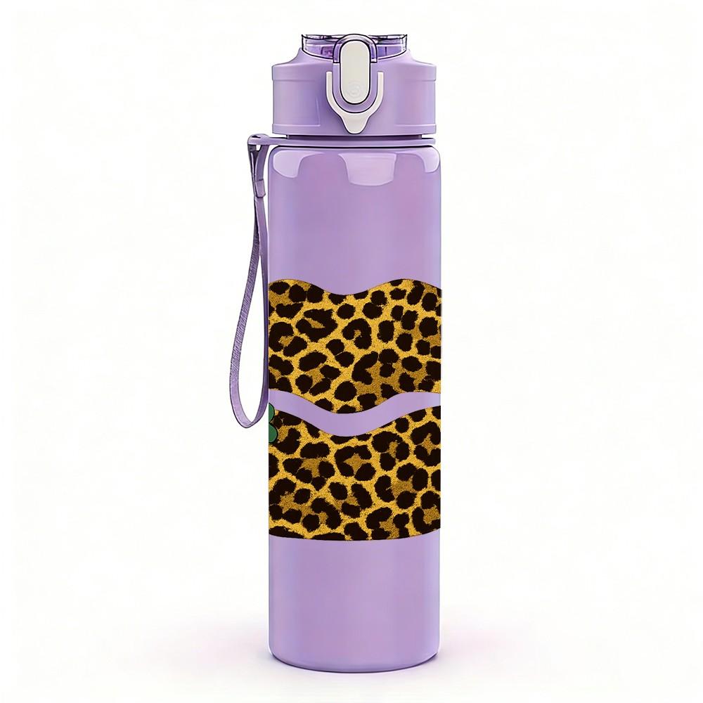 1PC Leopard Print Lips Art Print 750ml Color Plastic Sports Water Bottle Leakproof Flip Straw Lid Suitable for Sports Office Home Use