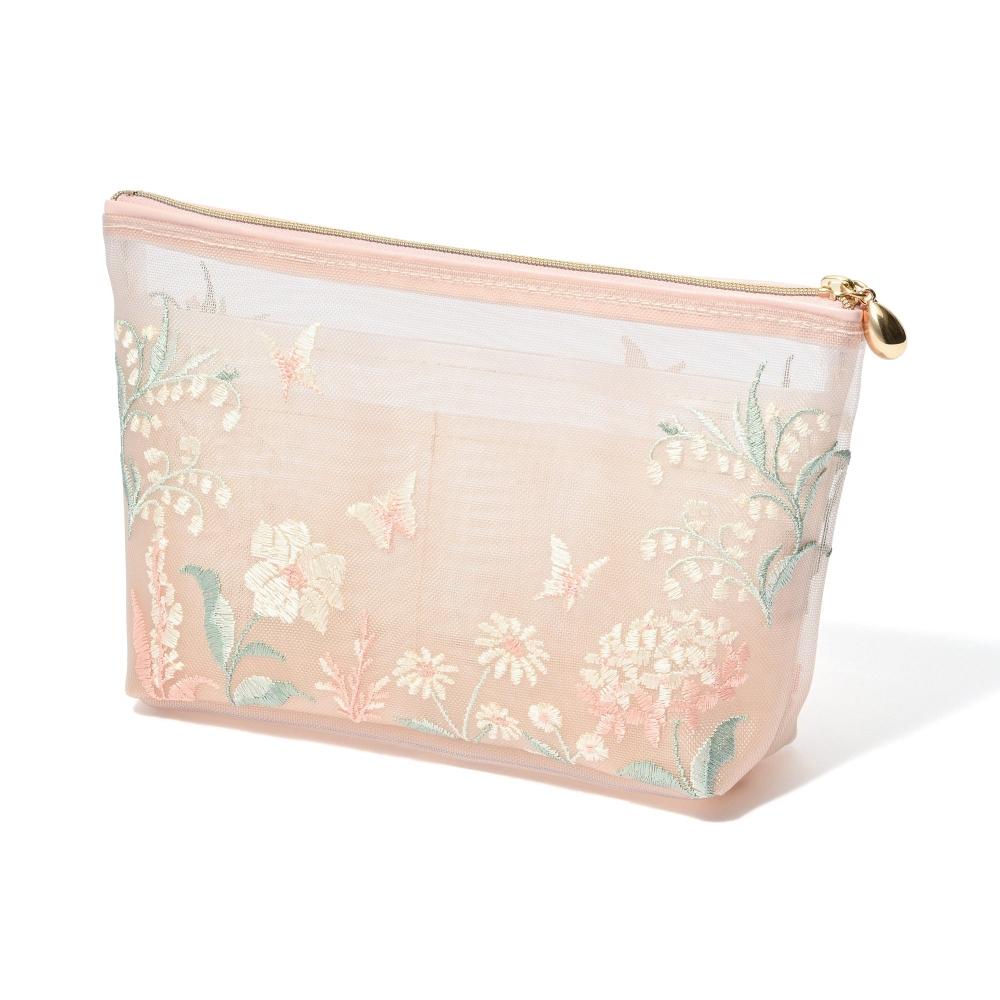 Franc Franc Japan Mesh Embroidered Pouch L Pink