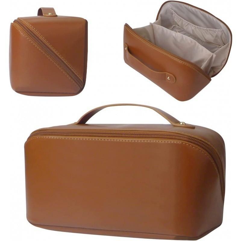 Travel Makeup Bag Large Capacity Women's Cosmetic Bag Waterproof PU Leather Zipper Soft Handle Portable for Skincare