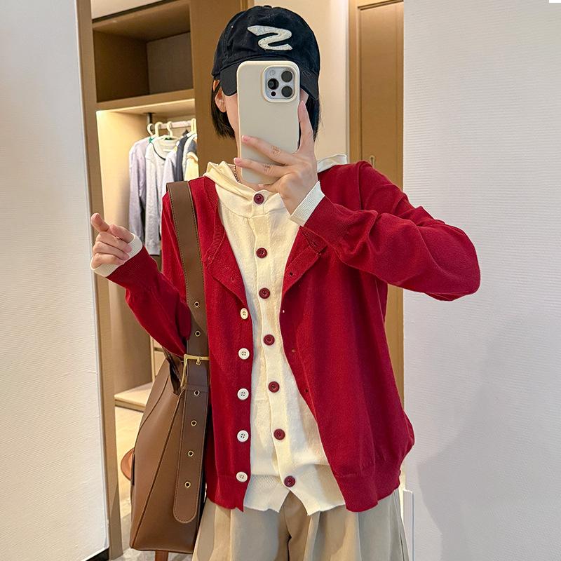 

Slightly Chubby Plus Size Hooded Knit Sweater: Autumn/Winter 2025 Korean Style Two-Piece 2XL (70-85kg) красный