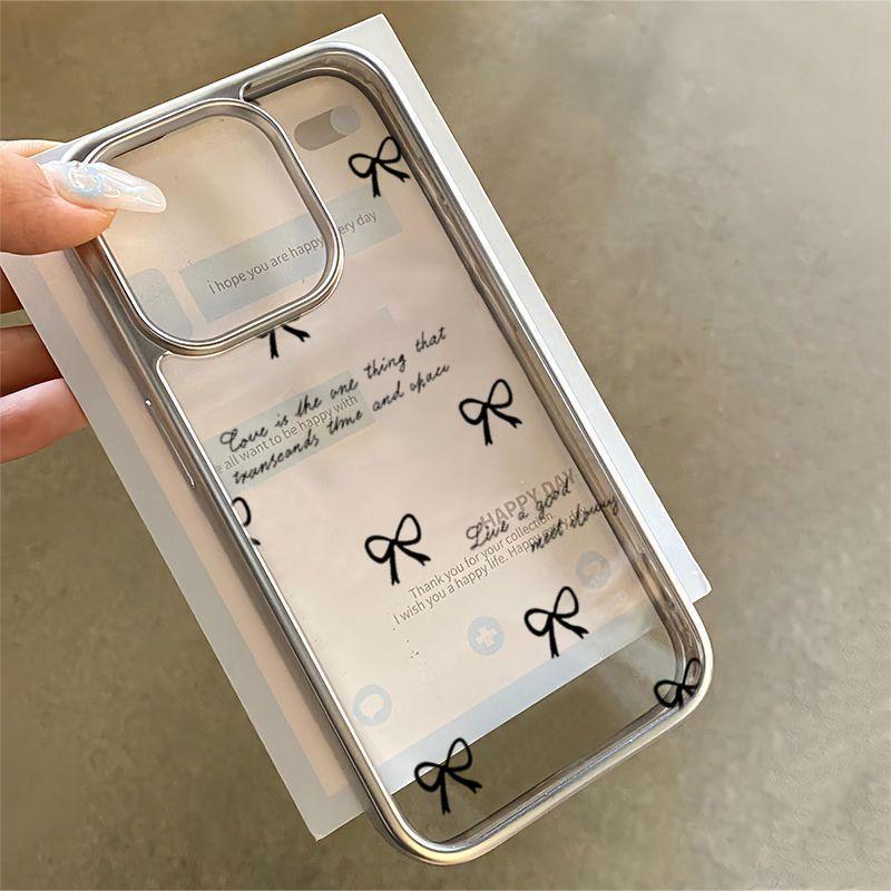 

Korean Style Butterfly Electroplated Silver Frame Case for Apple 14/15/16/17 Pro Max Models Apple 14 Pro Max