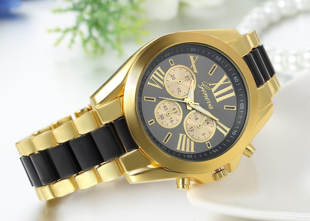 JewelryWe Men's Fashion Watch with Analog Display, Quartz Movement, Roman Numerals, Silicone Band, and Water Resistant (Black or Gold)