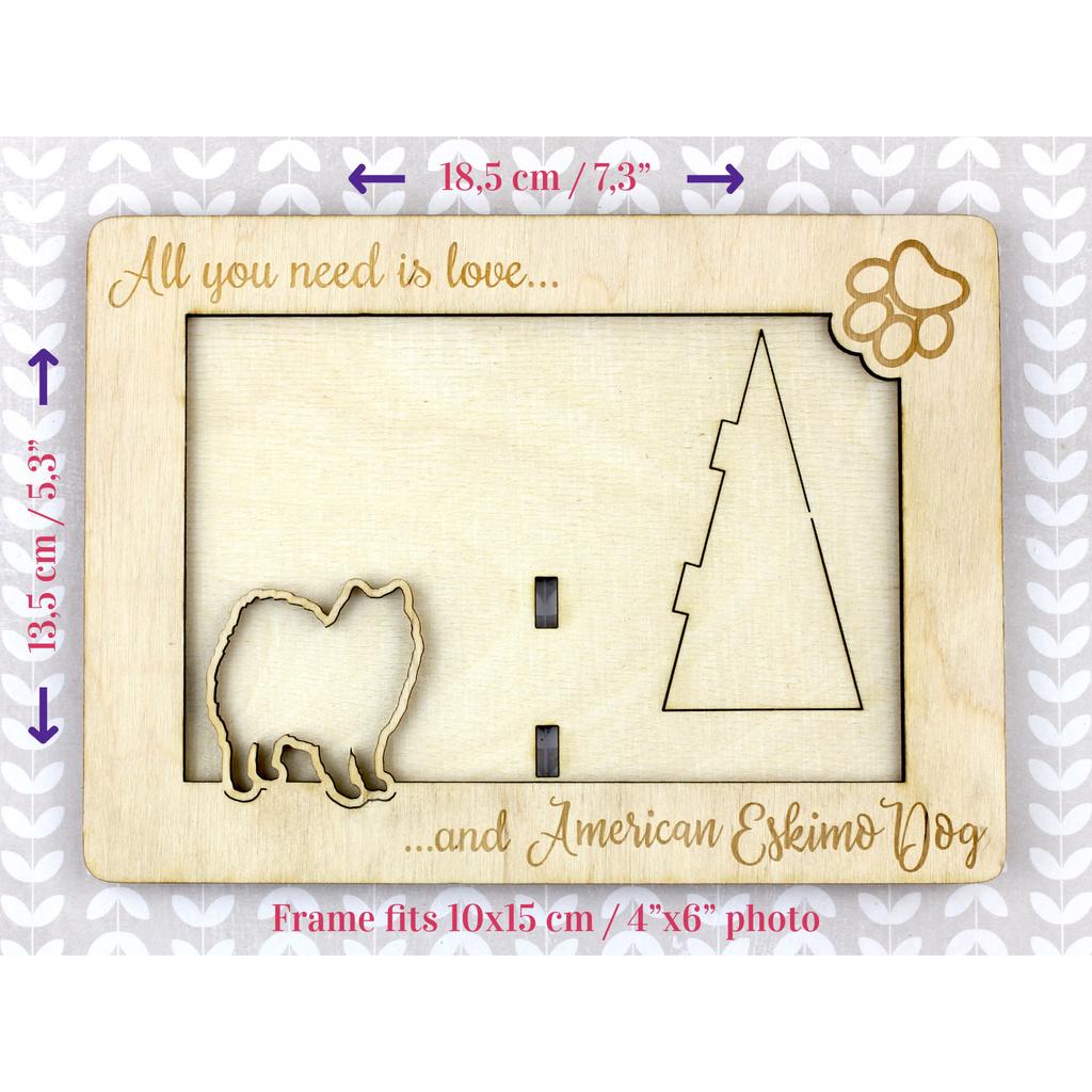 American Eskimo Dog, American Spitz - Photo frame, engraved wooden frame, a lovely gadget for the dog lover by Art-Dog