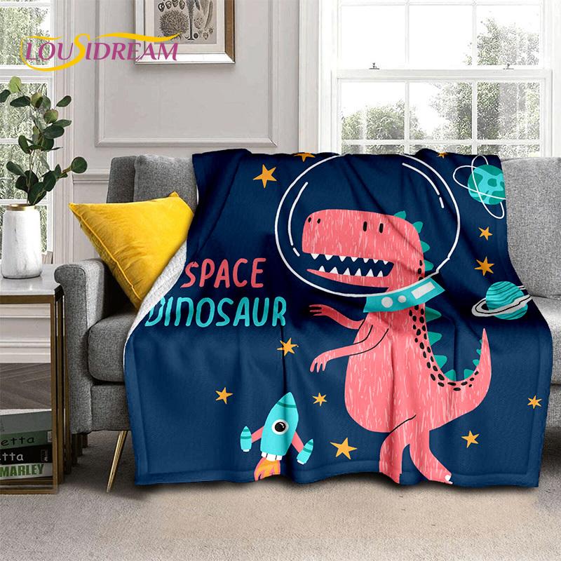 3D Uroczy Dino Kreskówkowy Dinozaur Kosmos Dzieci Miękki Flanelowy Koc na Łóżko Sypialnię Sofę Piknik, Koc do Rzucania na Zewnątrz Rekreacja