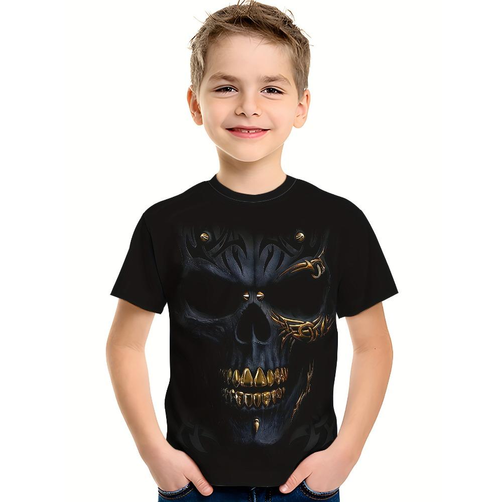 Abbigliamento per Bambini T-shirt da Ragazzo Manica Corta Stampa Teschio 3D Abbigliamento Estivo per Bambini Streetwear Creativo alla Moda Girocollo Abbigliamento per Ragazze