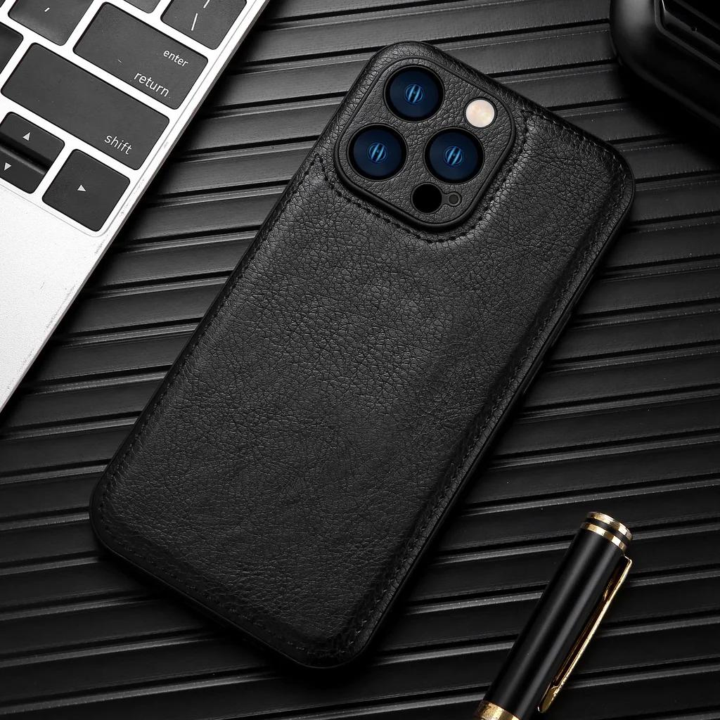 Luxury High-end Leather Case for iPhone 13 Pro Max 14 Plus 15 16 Pro 17 Air 12 11 XS XR X 7 8 Len Protection Mobile Phone Cover