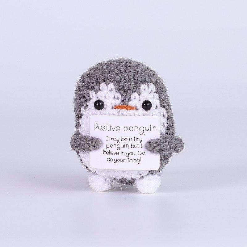 Funny Crochet Positive Energy Shark Doll with Card Home Room Decoration Handmade Wool Knitted Bee Ornament Christmas Party Gift
