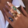 Fashion Stainless Steel Natural Stone Oval Adjustable Ring for Women Niche Waterproof Geometric Layered Rings Jewelry Gift