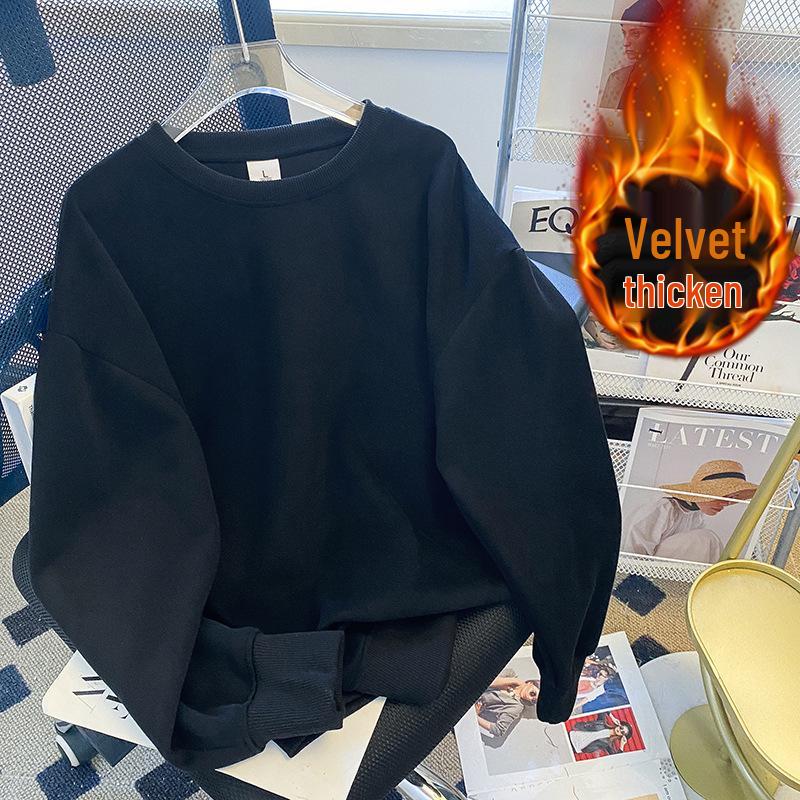 Unisex Plus Size Thick Velvet Round Neck Hoodie - Solid Color, Loose Fit, 2023 Autumn/Winter Edition
