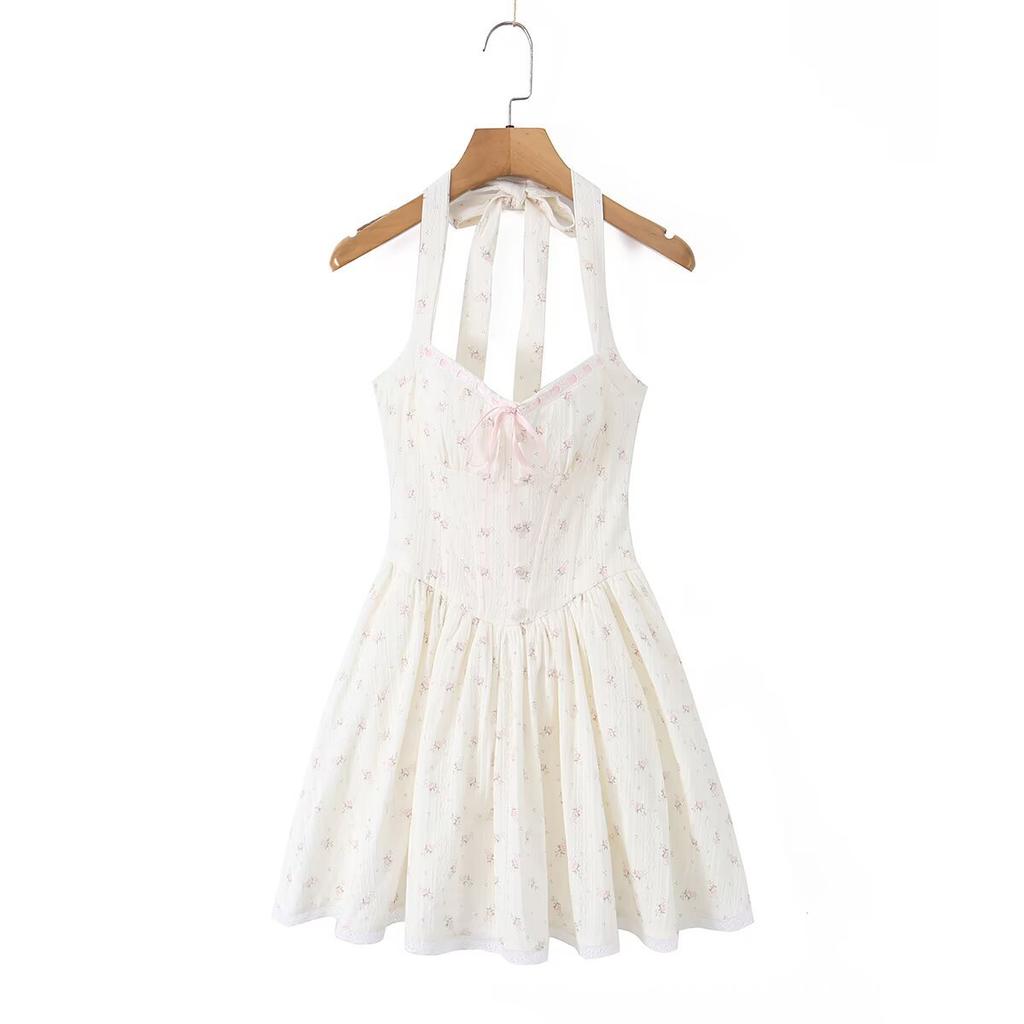New French Retro Sweet Floral Fishbone Waist Lace Splicing Lace Fluffy Neck Dress Dress