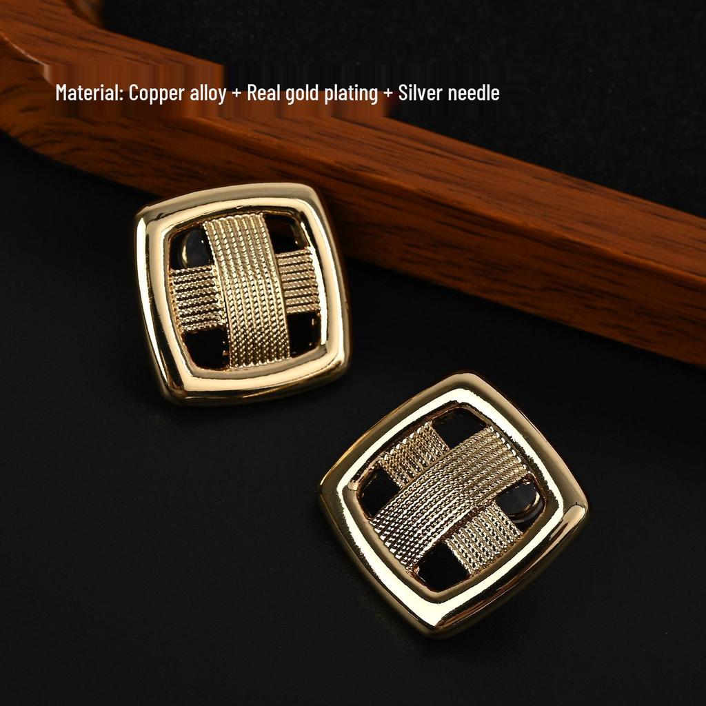 French Minimalist Square Stud Earrings: Gold-Plated Everyday Luxury Jewelry for Women