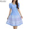 ZANZEA Women Casual Sweetheart Neck Summer Short Sleeve Print Dress