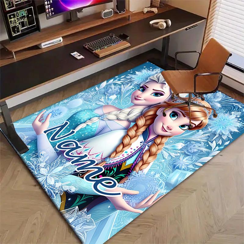 Custom Frozen Mat Personalized Name, Polyester Washable Indoor Entryway Rug, Gift for Christmas, Easter, Thanksgiving Day
