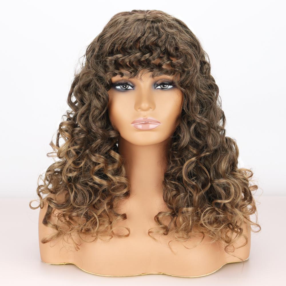 

XINRAN афро женский длинный кудрявый вьющийся парик с вьющейся челкой из синтетического волокна, натуральный вьющийся парик с эффектом омбре, коричневый, черный кудрявый вьющийся парик 60CM