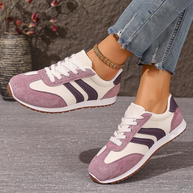 Women's Large Size Leather Color-Block Breathable Casual Shoes Flat Light Sports Single Shoes Running Shoes