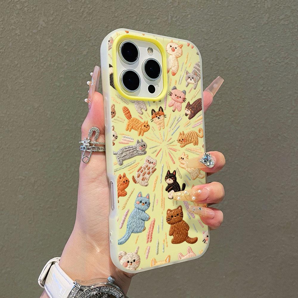 Phone Case For Samsung Galaxy S26 Ultra S25 FE S24 S23 S21 S22 Plus A56 A55 A54 A37 A36 A34 Knitted Cute Cat Candy Color Cover