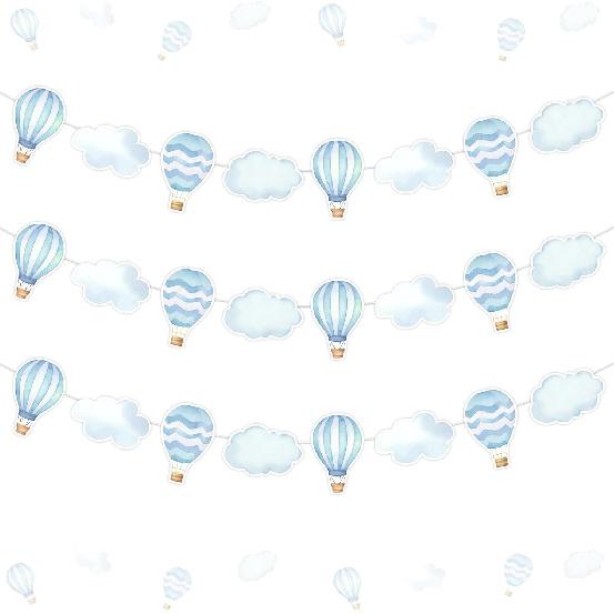 Hot Air Balloon Party Banner Garland 3pcs Blue Hot Air Balloon Party Decorations Travel Adventure Awaits Baby Shower Decor Travel World Airplane