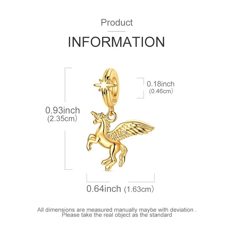 Original 925 Sterling Silver Charm Bead Gold Flying Unicorn Pendant Fit Original Bracelet For Women DIY Accessories Jewelry Gift