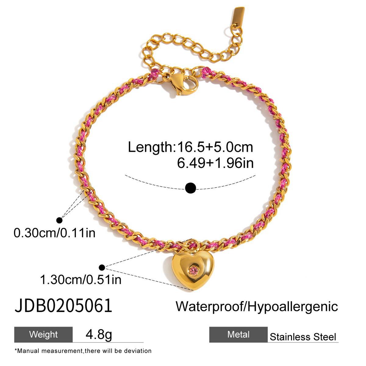 Дизайн отпускного стиля 18-каратное золото розовый страз подвеска-сердце веревка вплетенное браслет украшение