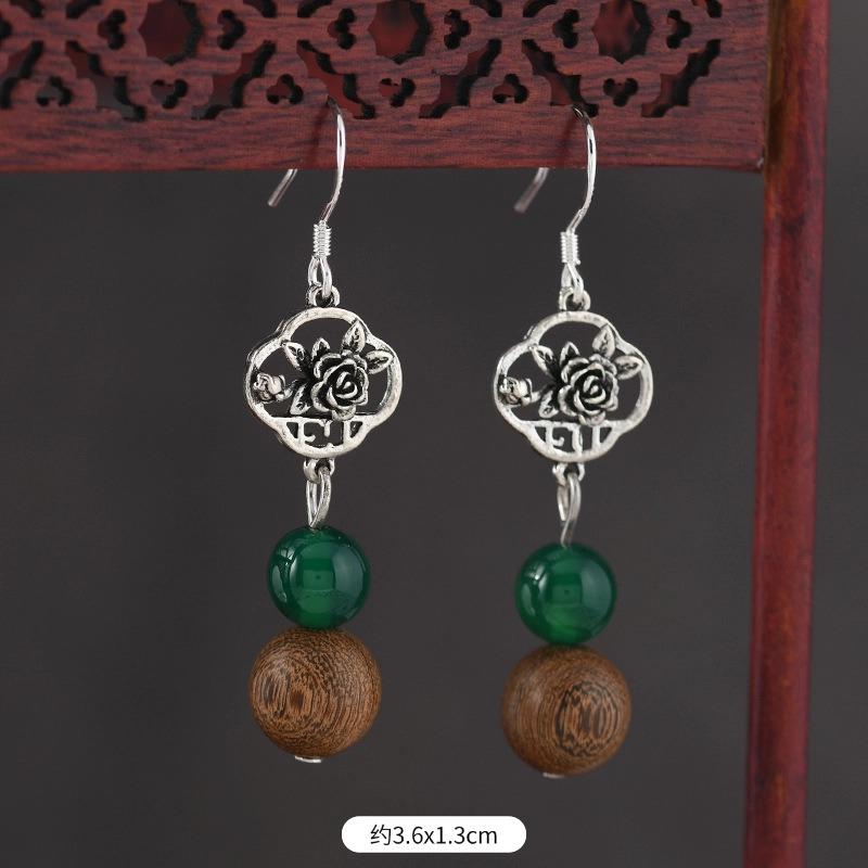 Original Zen Sandalwood Earrings, Retro Literary and Medium Earrings, High-end S925 Silver Hook Earrings for Women