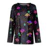 Women's Long Sleeve Round Neck Top with Halloween Print and Side Split Hem