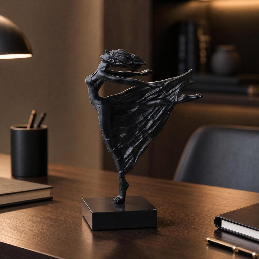 Weibliche Tänzerin Skulptur Moderne Tanzfigur mit Rechteckigem Sockel Flach