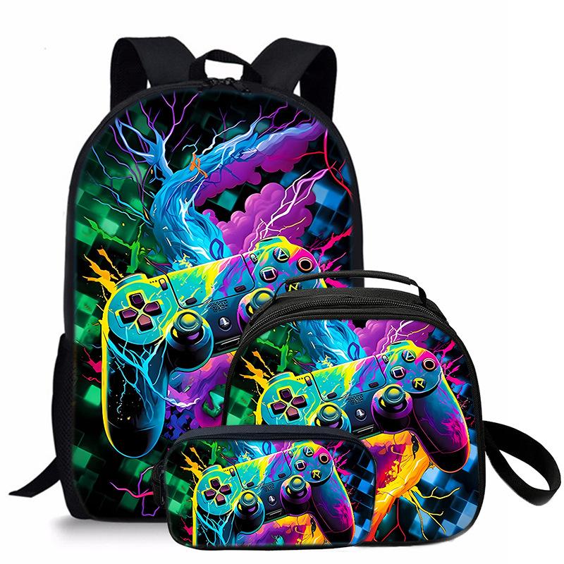 Trendy Popular Novelty game pad 3D Printed 3pcs/Set student School Bags Travel Notebook Backpack Crossbody Lunch bag Pencil Case