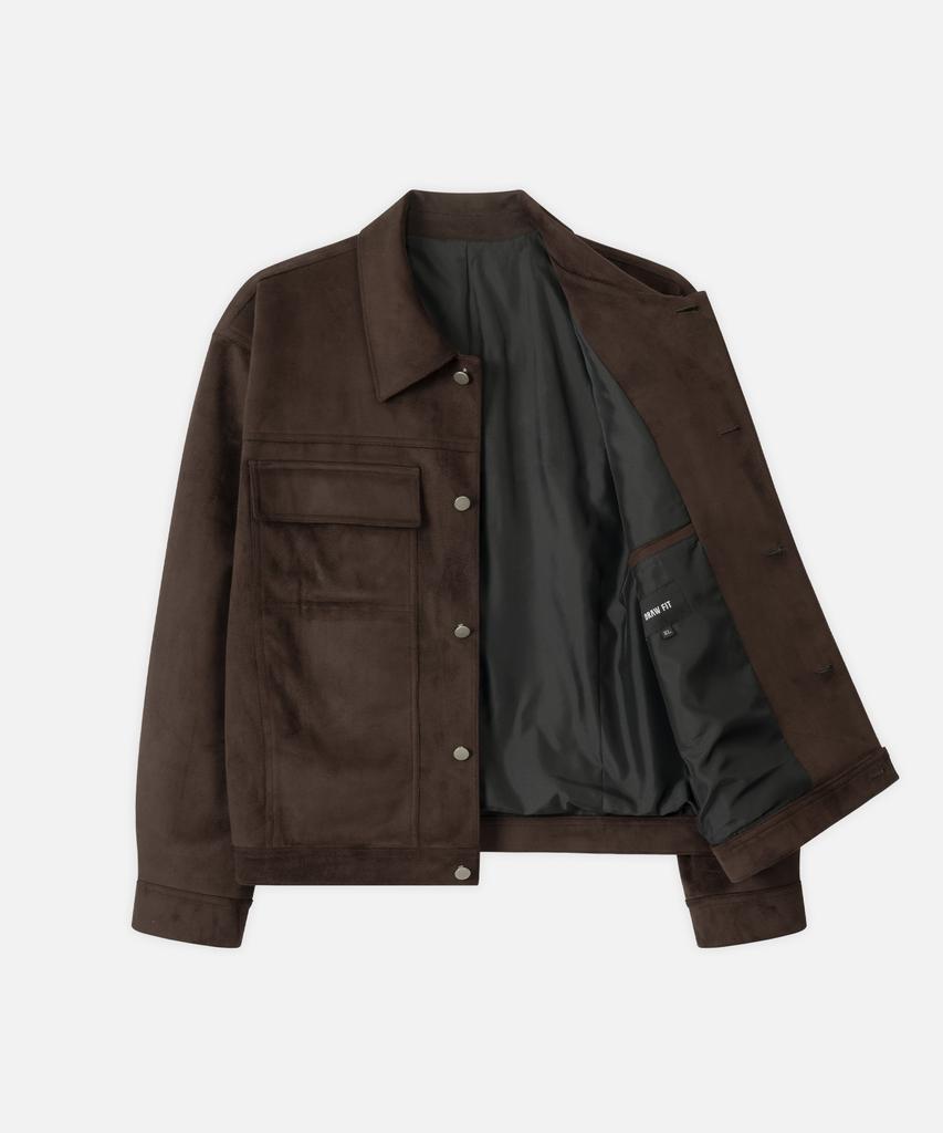 Draw Fit Layered Minimal Suede Jacket [Brown]