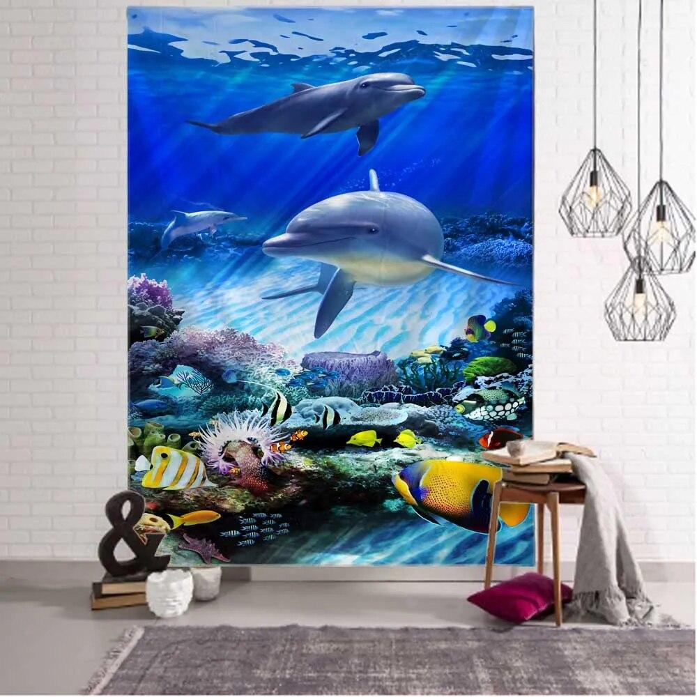 

Мультфильм висит ткань фон подводный мир украшения дома одеяло Дельфин настенный каваи украшение спальни 200x150cm