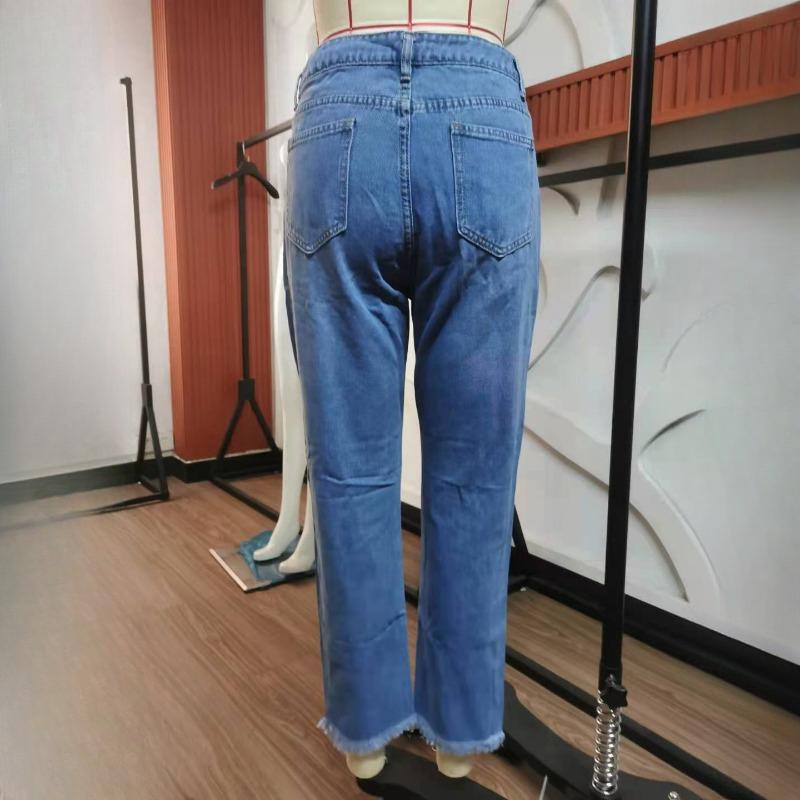 IHUASU Summer Denim Temperament Broken Holes Trousers Women's Casual Trousers