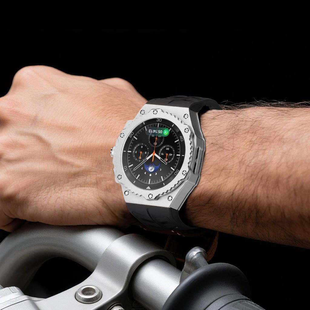 Luxury Mod Kit Alloy Metal Case For Samsung Watch 8 Classic 46mm Rubber Band For Galaxy Watch 8 Classic 46mm Kit Accessories