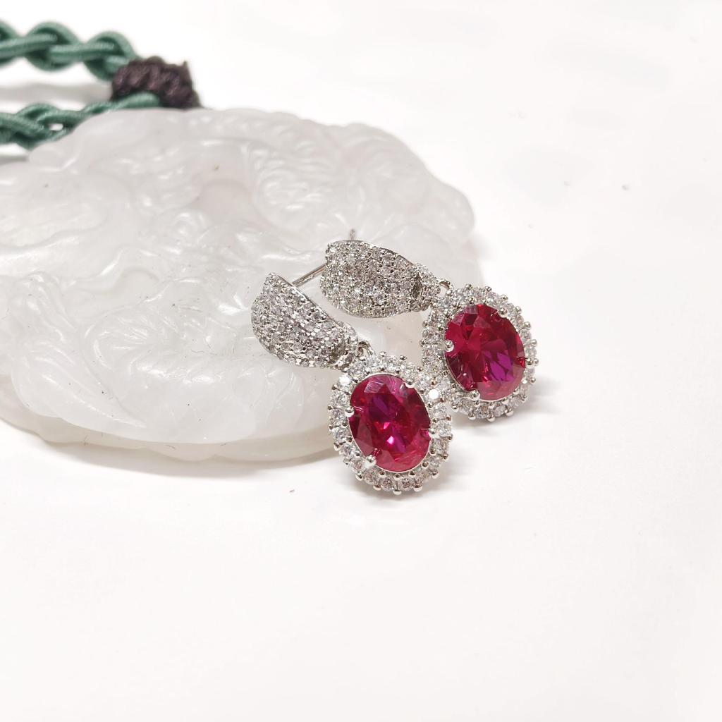 Gusen Jewelry Cross-Border Oval Earrings - European & American Style with Simple Color Gem Zirconia for Women