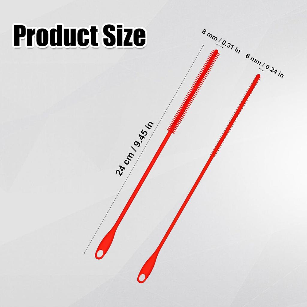 2Pcs Silicone Straw Brushes, Extra Long Straw Cleaning Brush Reusable Travel Drinking Bottle Straw Cleaner Bendable