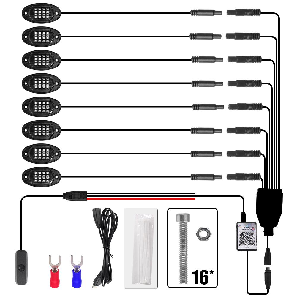 Neon Lamps Music Sync RGB LED Rock Lights Car Chassis Light 4/6/8 In 1 For Jeep Off-Road Truck Boat Decorative Undergolw Bluetooth APP Control