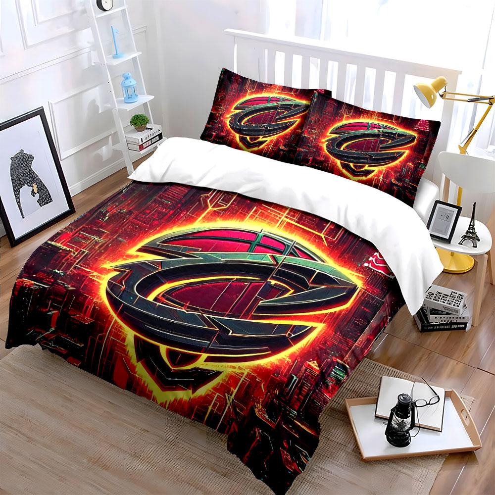 Futuristic Neon City Emblem Bedding Duvet Cover Set Duvet Cover Pillowcases  (1*Duvet Cover 2*Pillowcases, without duvet insert)