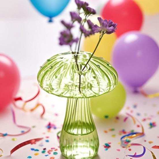 Mini Mushroom Shape Vase Colorful Transparent Glass Hydroponic Vase Flower Plant Display Vase Home Decoration