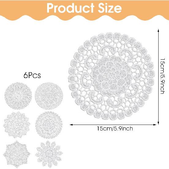 6PCS White Vintage Crochet Doilies, 6 Inch Round Lace Placemats Doilies Handmade Coasters Rustic Table Doilies Decors for Tables Kitchen Dining Room
