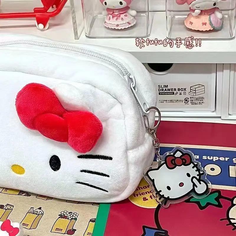 Etui drăguț de pluș Hello Kitty pentru creioane, pentru studenți, cu capacitate mare, geantă de papetărie, Kawaii, drăguț, pentru fete, geantă de depozitare pentru machiaj, cadouri pentru petreceri, KTY