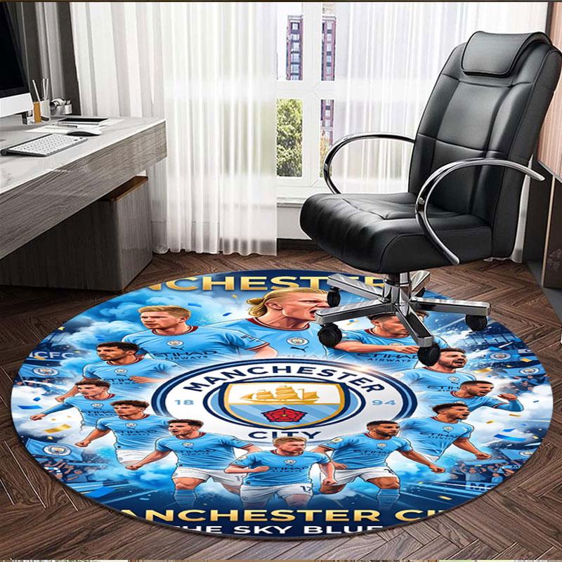 Manchester City FC Print Round Rug, Washable Floor Carpet, For Entryway Dorm Laundry Room Office Study, Home Decor Birthday Christmas Gift