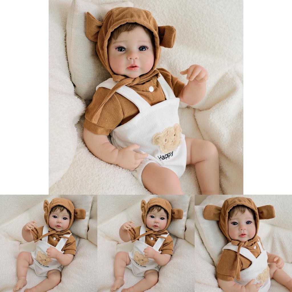 Silicone Baby Doll With Bear Overalls For Collectors And Gift Buyers
