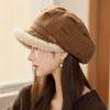 Autumn and Winter Women's Plaid Beret Casual Cold and Warm Windproof Velvet Thickened Octagonal Hat