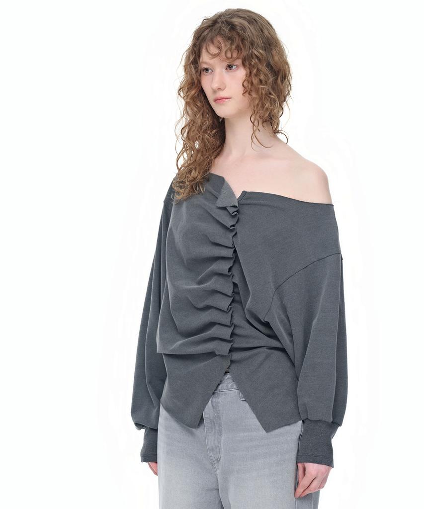 AEGO FREEDOM LAB Drape Tuck Off-Shoulder Top_Pigment Charcoal