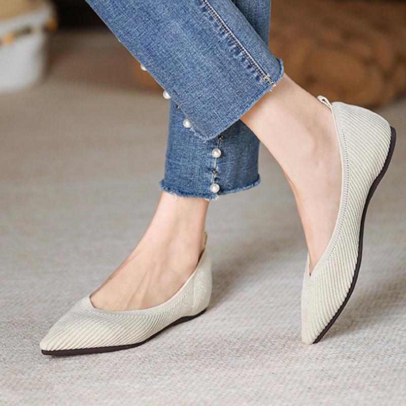 fashion Stretch Knitted Straight Grain Moccasins Breathable Cozy Work Shoes Brief Slip-on Fashion Ladies Flats Light Driving Loafers