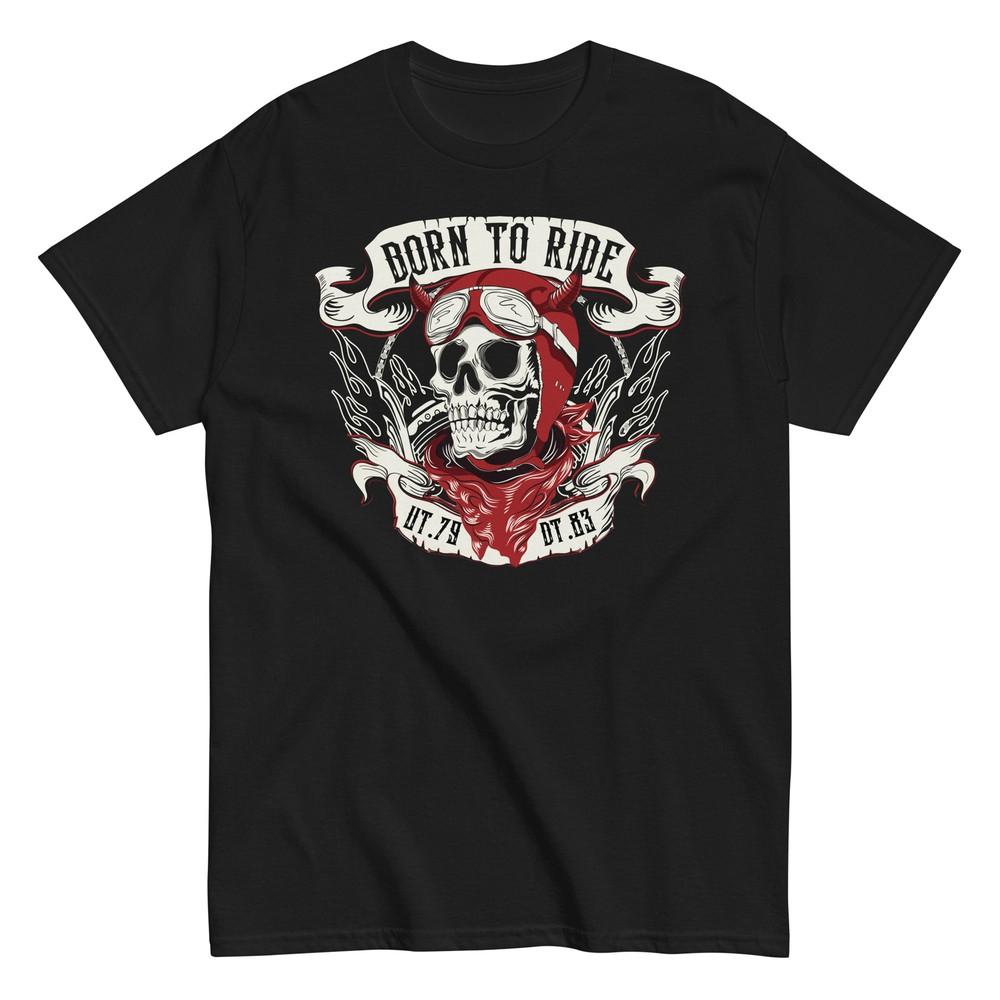 

Biker T-Shirt Motorbike Motorcycle Skull Bike Born To Ride Unisex T-Shirt S